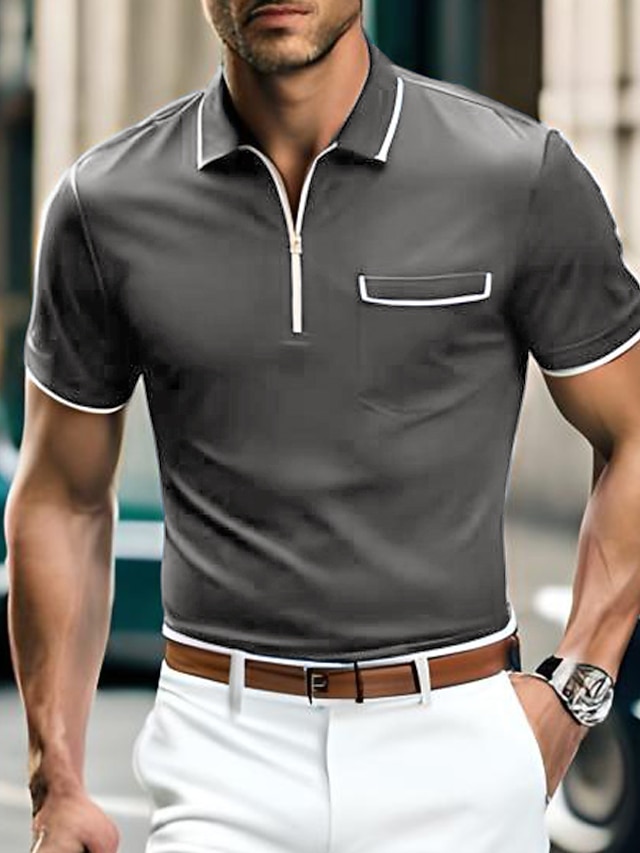 T-shirt Homme Sport à Fermeture Éclair - 1/4 Zip - Manches Courtes - Polyester - Toutes Saisons
