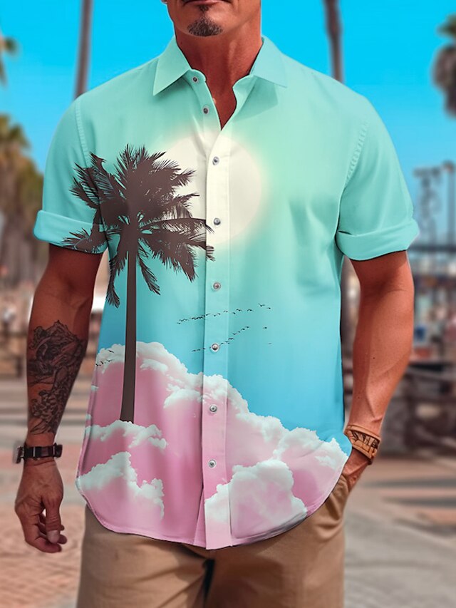 Men's Plus Size Summer Hawaiian Shirt Big and Tall Coconut Tree