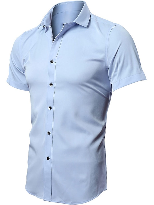  رجالي قميص قميص رسمي أسود أبيض أزرق البحرية كم قصير Lapel الصيف زفاف المكتب & الوظيفة ملابس