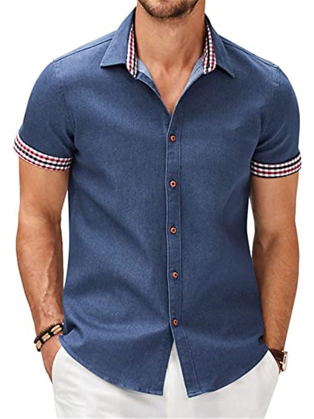  Per uomo Camicia Camicia Estiva Camicia casual Camicia da Spiaggia Camicia con Bottoni Nero Blu Verde Grigio Manica Corta Blocco di colori Quadri Bavero Vacanza Quotidiano Abbigliamento Cotone Misto