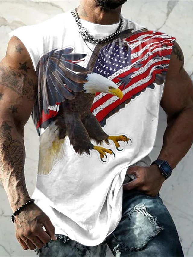 Independence Day American Eagle Mens Graphic Vest Bald On Flag Casual ...