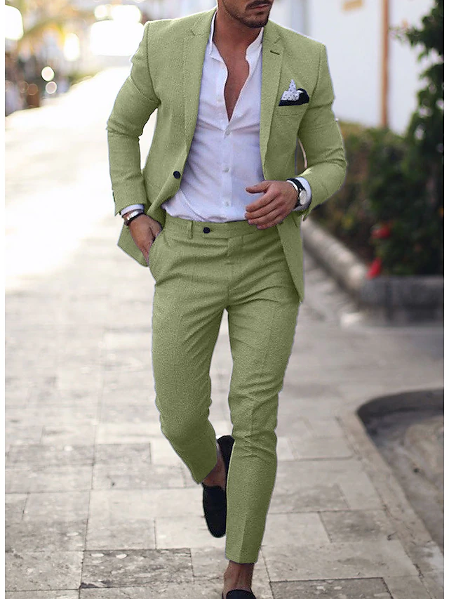 Light Blue pea green Pink Men's Wedding Beach Summer Linen Suits Solid ...