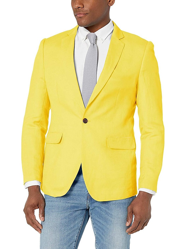  Heren Blazer Jacket Sportjas Mode Casual Effen Meerblauw Wit Geel Aangepaste Pasvorm Enkele Knoop Eén knop