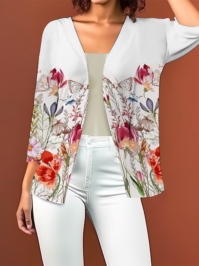 Women's Casual Jacket Formal V Neck Print Floral Comfortable Designer ...