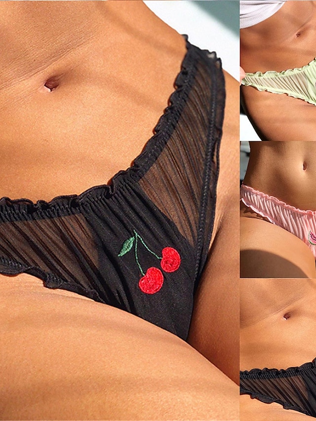  Dames Sexy lingerie Slipjes Kersen Geliefden heet Huis Bed Valentijnsdag Polyester Ademend Zomer Lente Zwart Blozend Roze