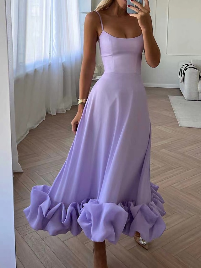  A-Line Party Dresses Tiered Plisse Dress Wedding Guest Homecoming Tea Length Sleeveless Spaghetti Strap Polyester with Fringe 2024