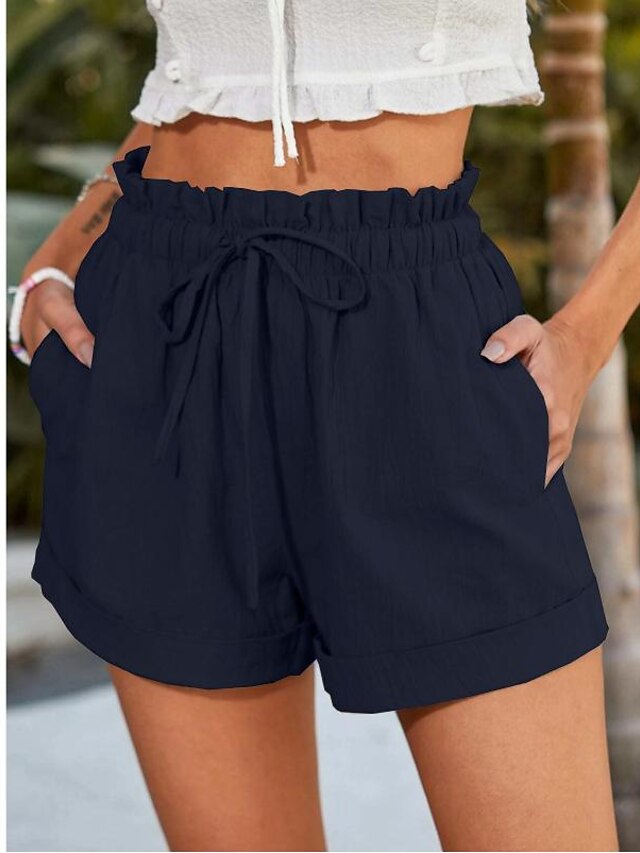 Women's Shorts Chiffon Side Pockets Short Black 2024 - $22.99