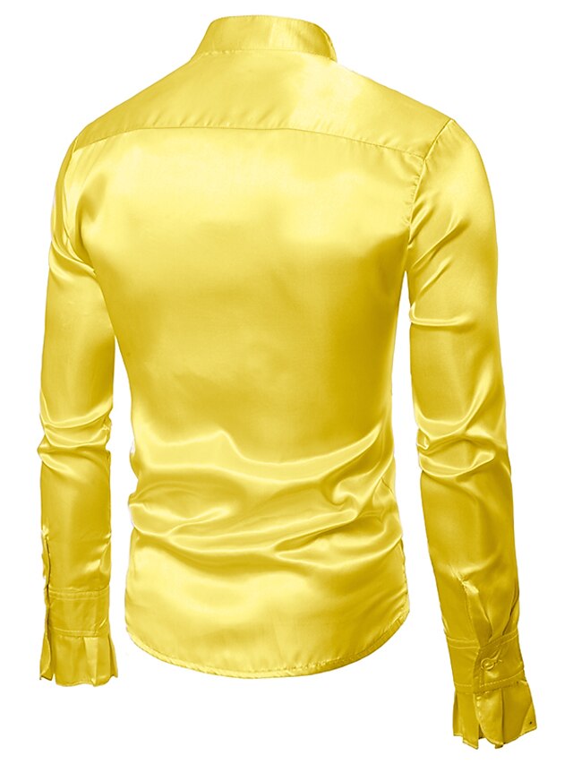 Men's Prom Shirt Disco Shirt Satin Silk Shirt Yellow Lavender Long ...