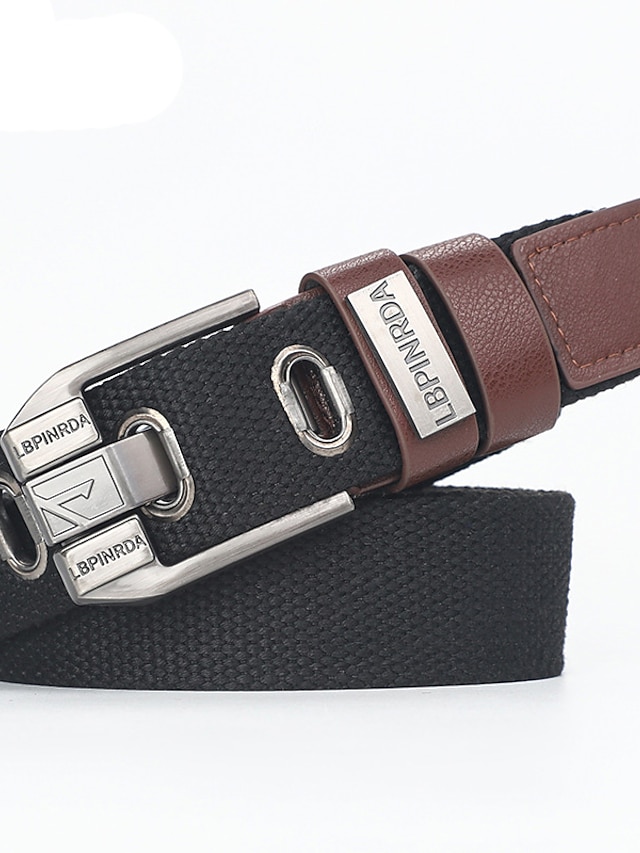  Men's Canvas Belt Frame Buckle Black 1# Black Canvas Alloy Fashion Plain Striped Daily Wear Going out Weekend
