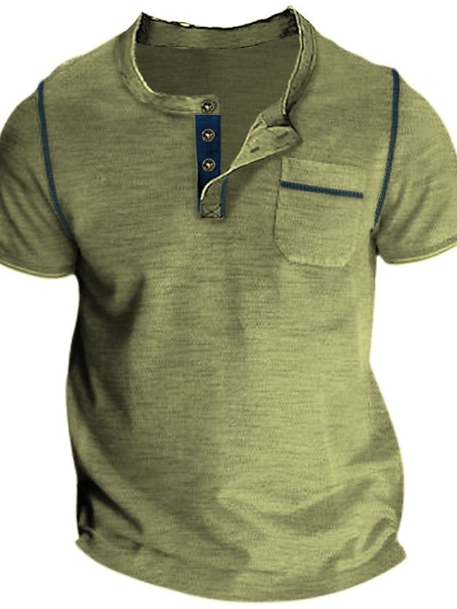  Męskie Podkoszulek Koszula Henley Koszulka Równina Henley Ulica Urlop Krótkie rękawy Odzież Moda Designerskie Podstawowy