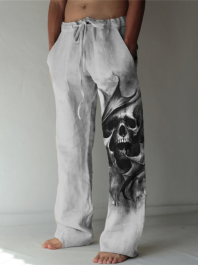  Voor heren Broek Zomerbroek Strandbroeken Trekkoord Elastische taille 3D-afdrukken Doodskoppen Grafische prints Comfort Casual Dagelijks Feestdagen Streetwear Hawaii Grijs