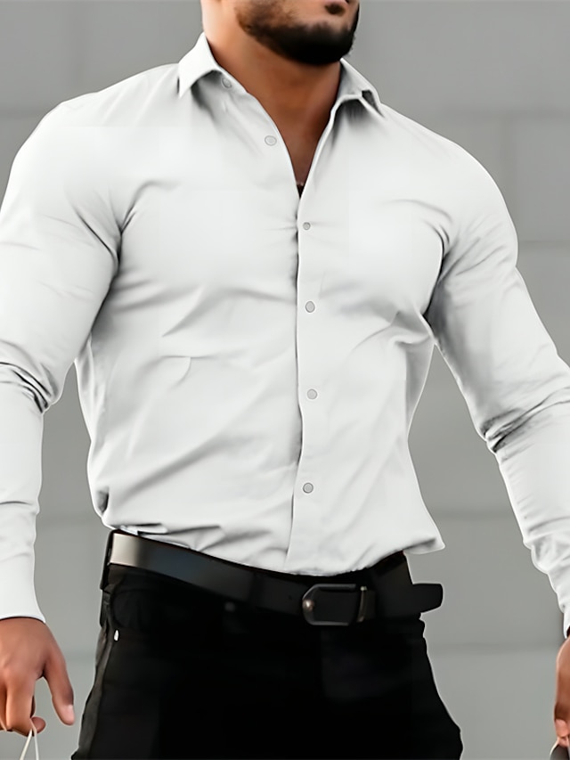  男性用 シャツ ボタンアップシャツ カジュアルシャツ サマーシャツ ブラック ホワイト ピンク ブルー グレー 長袖 平織り ラペル 日常 バケーション 衣類 ファッション カジュアル 快適