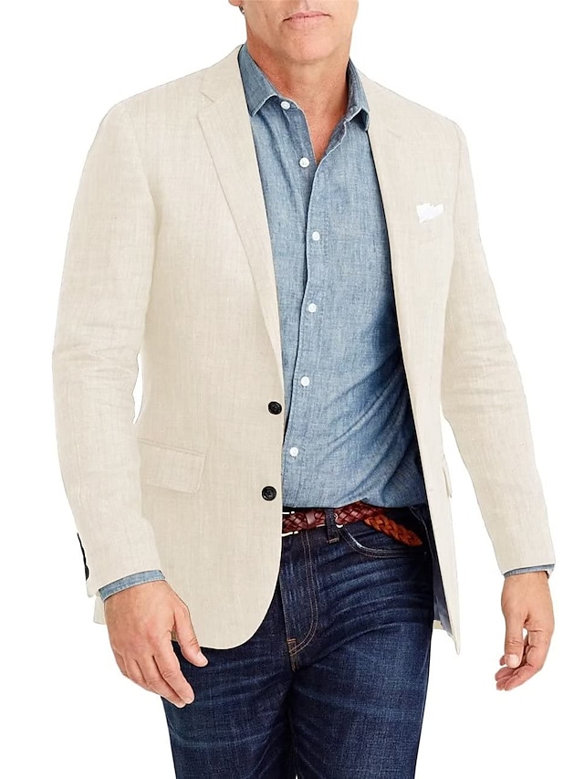 Men's Linen Blazer Jacket Beach Wedding Casual Regular Tailored Fit ...