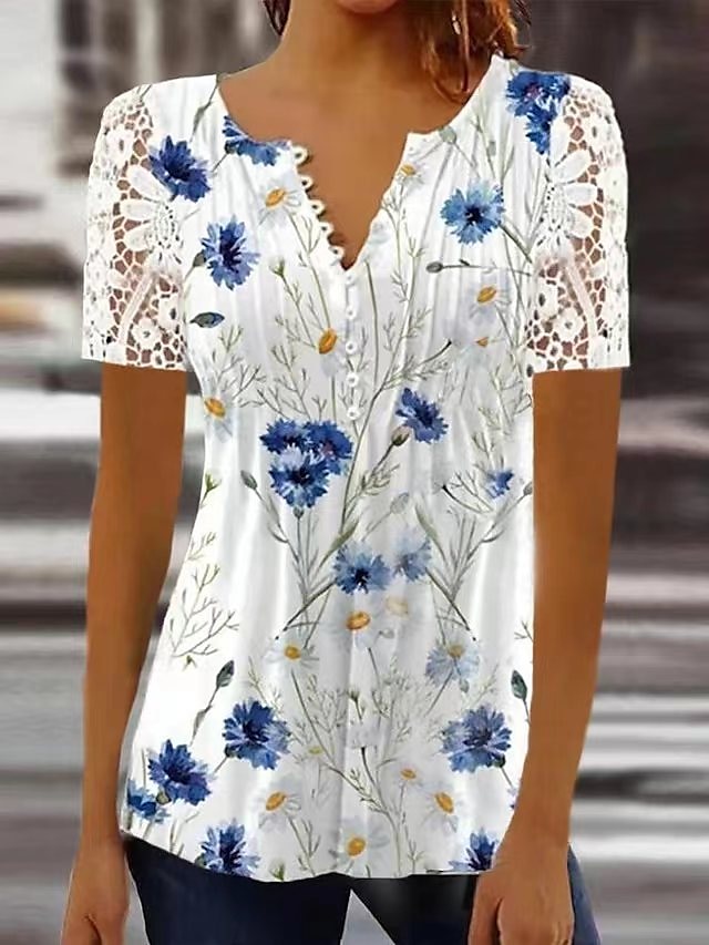 Women's Tunic T shirt Tee Floral 3D Casual Daily White-short sleeve ...