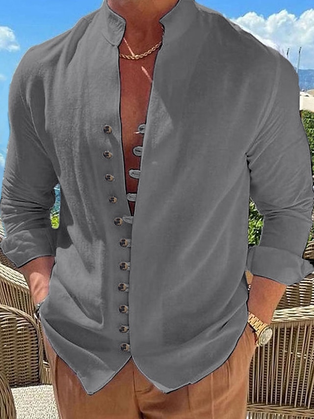 Men's Linen Shirt Shirt Button Up Shirt Casual Shirt Summer Shirt Black ...