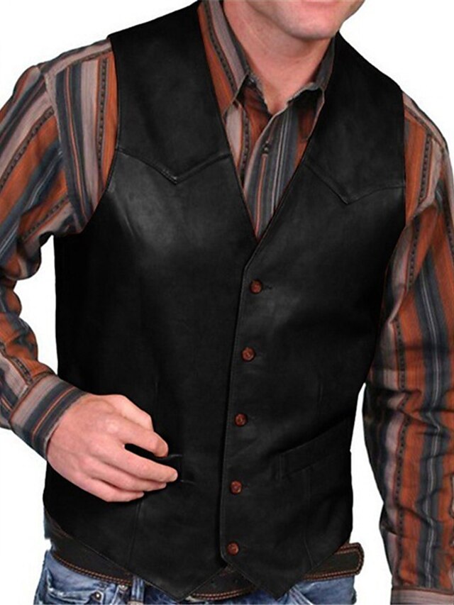 Men's Leather Vest Daily Wear Vacation Going out Vintage Fashion Spring ...