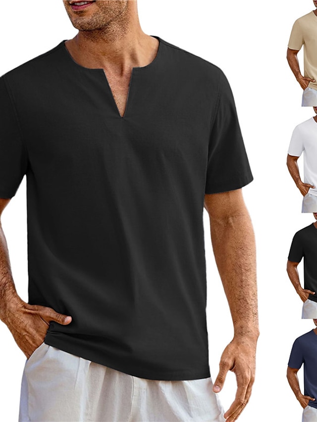 Mens Shirt Casual Shirt Summer Shirt Black White Navy Blue Sky Blue Khaki Short Sleeve Plain V 7990