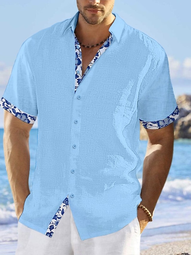 Men's Shirt Linen Shirt Summer Shirt Beach Shirt White Pink Navy Blue ...