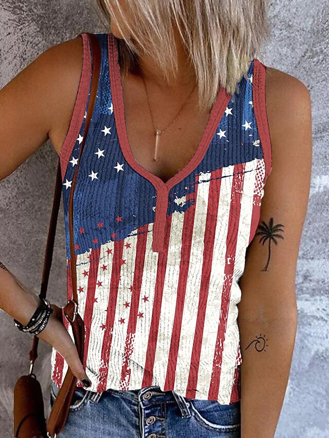 Women's Tank Top American Flag Red Print Sleeveless Casual Independence ...