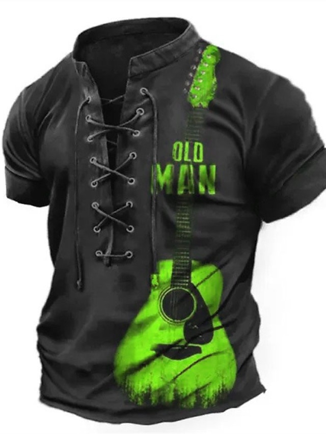  festival de muzică Bărbați Grafic Instrument muzical Tricou Manșon scurt Tricou Tipărire 3D Guler de stand Cămașă Epocă Modă Designer Zilnic Sport Ieșire Negru Albastru piscină Albastru celest Vară