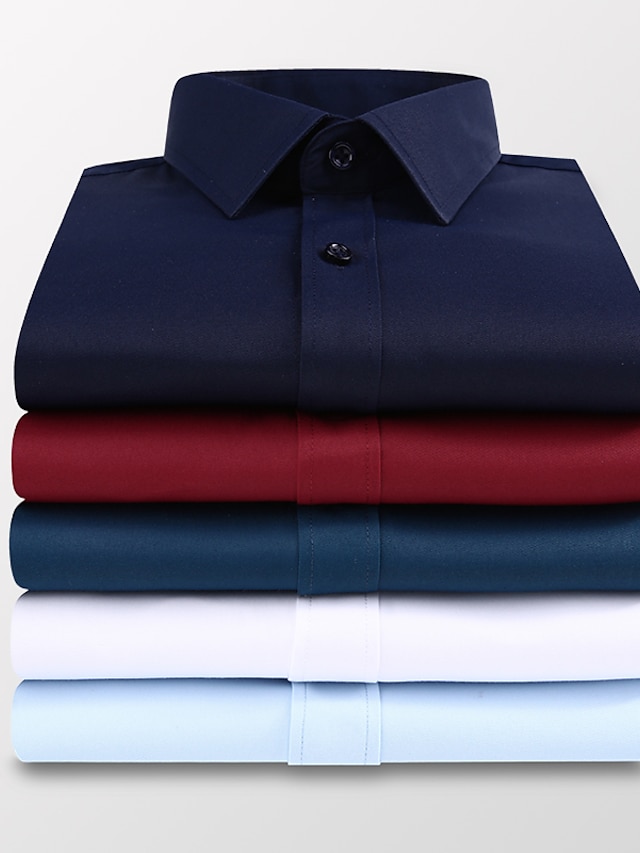  Voor heren Overhemd Licht Roze Licht Blauw Zwart Lange mouw Effen / effen kleur Klassieke boord Alle seizoenen liiketoiminta golf shirts Kleding Gesp