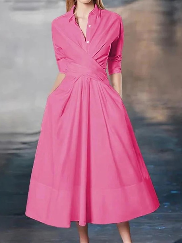 Women's Casual Dress Cotton Linen Dress Swing Dress Midi Dress Cotton ...