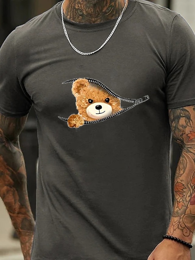 Men's Graphic Toy Bear T Shirt Casual Style 100% Cotton Short Sleeve 