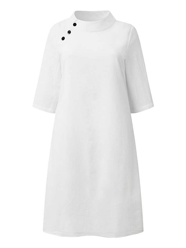 Women‘s Cotton Linen Dress Shirt Dress Casual Dress Shift Dress Midi