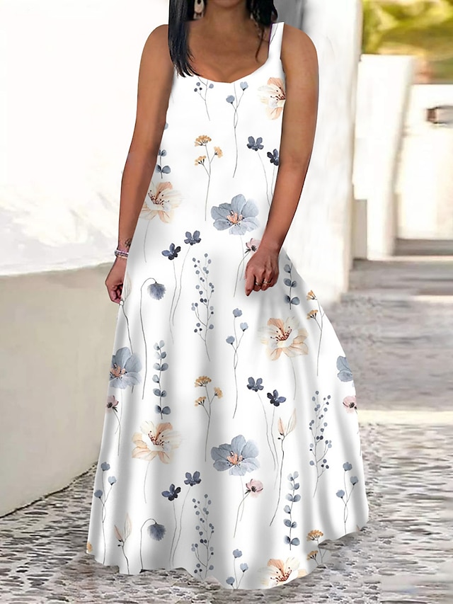 dames plus size curve casual jurk swing jurk tankjurk bloemen lange jurk maxi jurk mouwloos print v-hals modern dagelijks wit roze zomer lente l xl xxl 3xl 4xl
