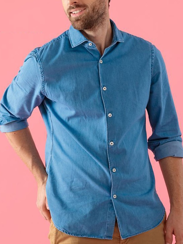 Men's Shirt Button Up Shirt Casual Shirt Jeans Shirt Denim Shirt Blue ...