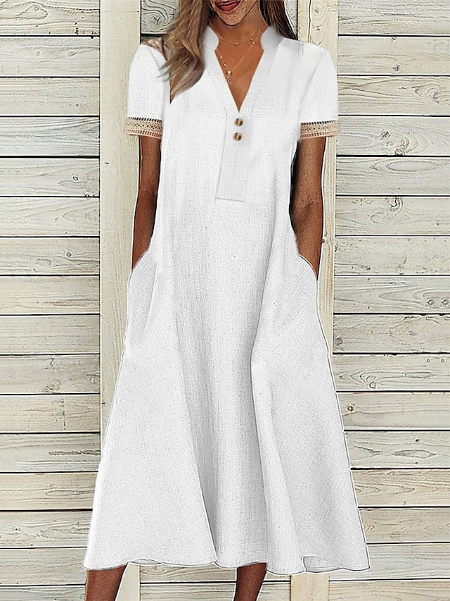 Women's Casual Dress Cotton Linen Dress White Dress Maxi long Dress ...