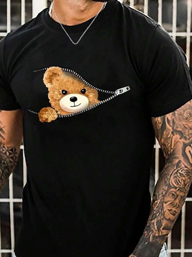  Teddy Bear Mens 3D Shirt For Birthday | White Summer Cotton | Maroon Zipper Tee Casual Style Classic Graphic Toy Crew Neck Clothing Apparel Print Outdoor Daily Short
