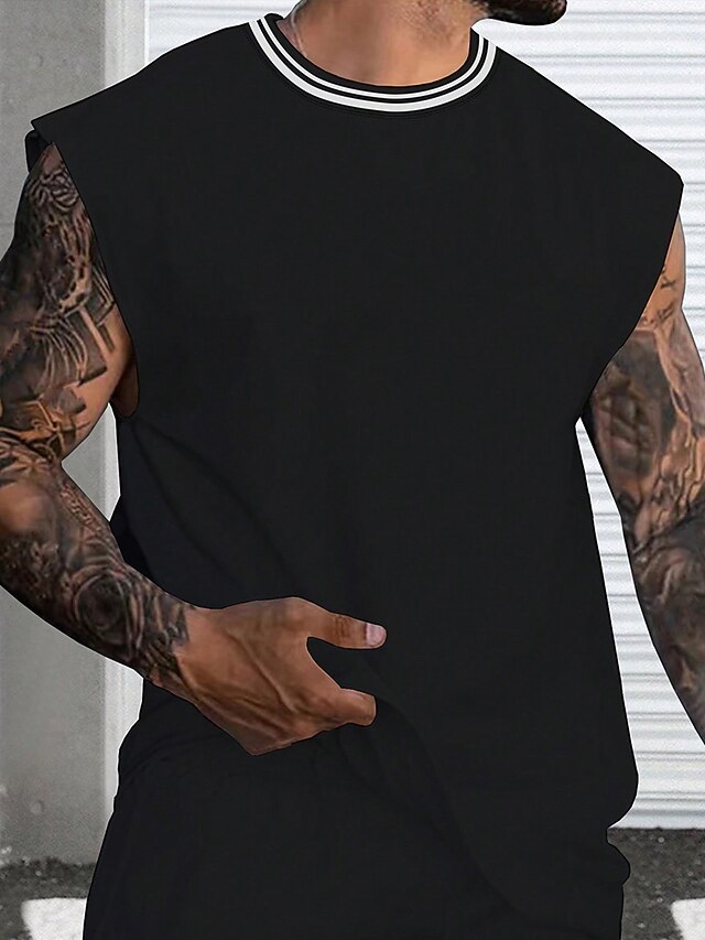 Men's Tank Top Sleeveless Crew Neck Summer Plain / Solid Breathable Outdoor Going out Gym Black White Navy Blue Top Tee for Men 9