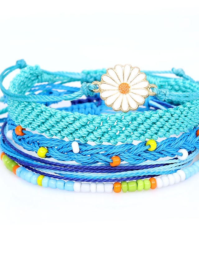  5 peças por conjunto pulseira de flor margarida cordão trançado feito à mão pulseira de surfista boho para meninas adolescentes