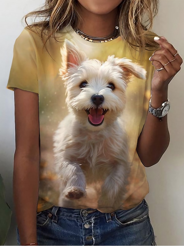  Damen T Shirt Hund Bedruckt Täglich Wochenende Basic Kurzarm Rundhalsausschnitt Benutzerdefinierter Druck