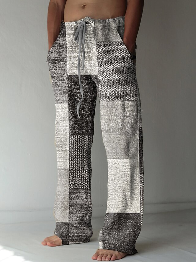 Men's Trousers Summer Pants Beach Pants Drawstring Elastic Waist 3D ...