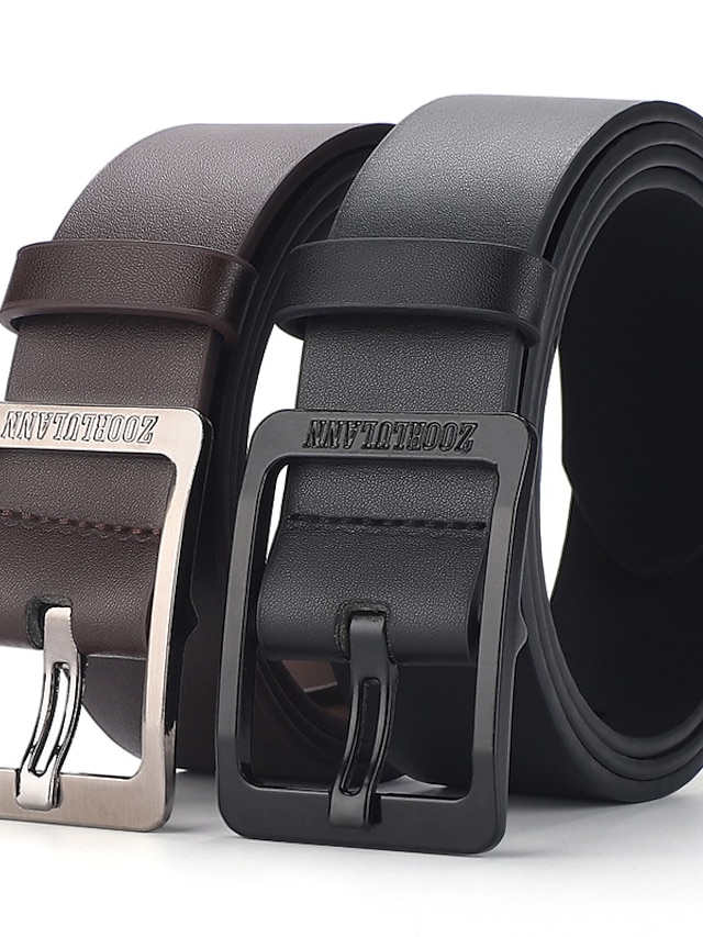  Men's Faux Leather Belt Frame Buckle Black Coffee Alloy Retro Traditional Plain Daily Wear Going out Weekend
