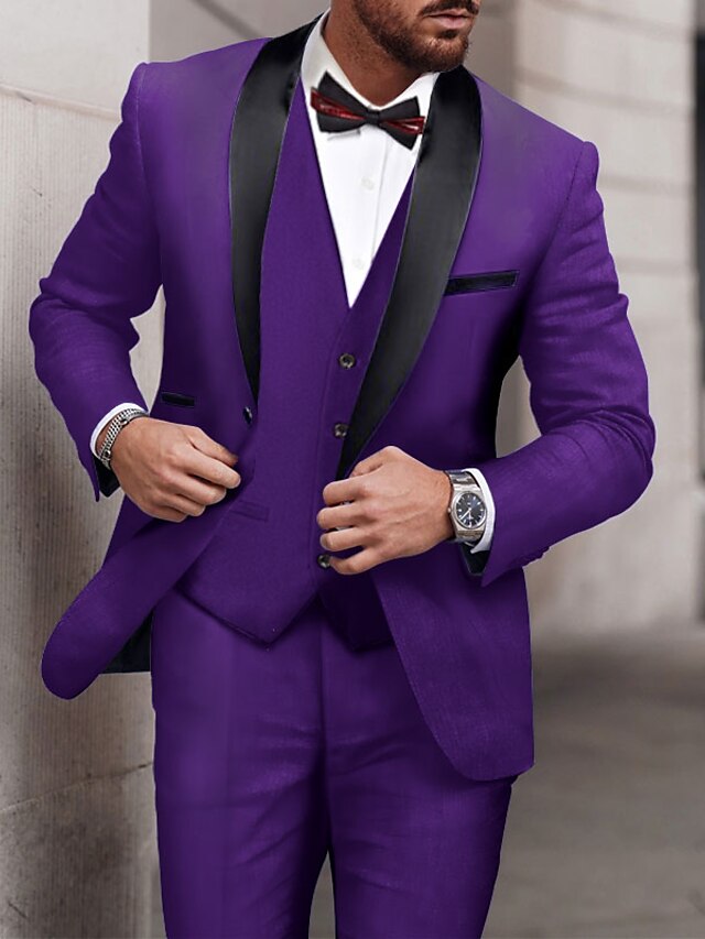 Royal Blue Purple Green Men's Fall Wedding Prom Tuxedos 3 Piece Shawl ...