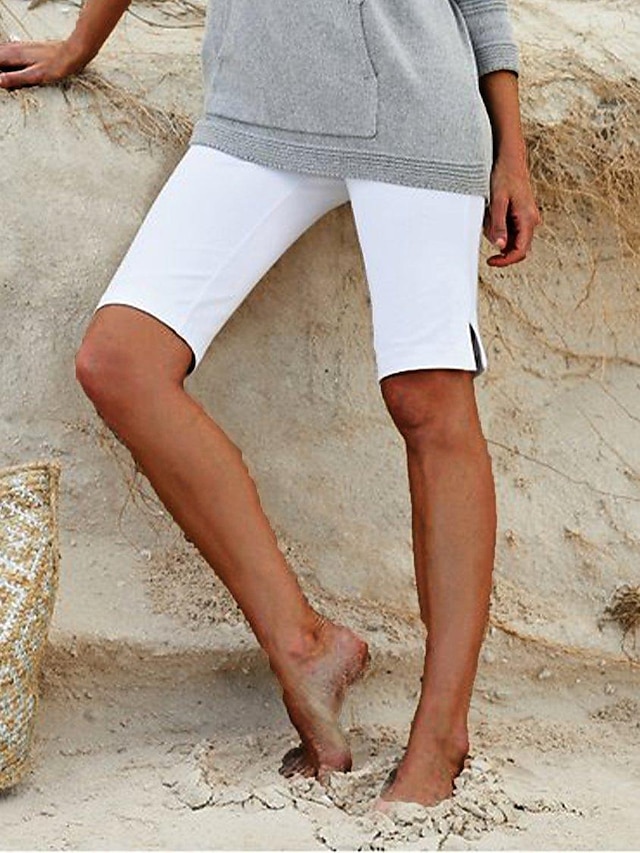  Women's Capri shorts Burmuda Shorts Polyester Split Mid Waist Knee Length Black