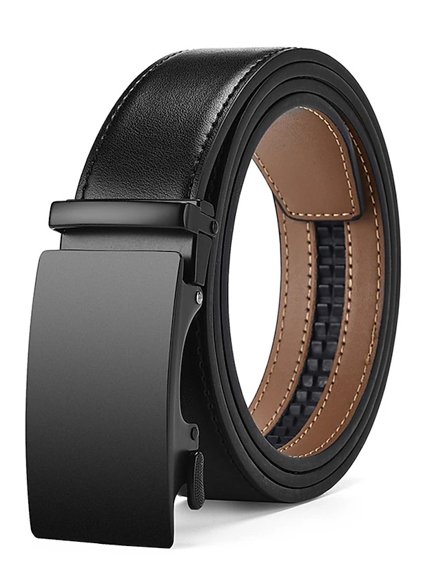 Men's Leather Belt 35mm Wide Ratchet Belt Dress Belt Black Cowhide Stylish Casual Gentleman Plain Meet Almost Any Occasion and Outfit 8