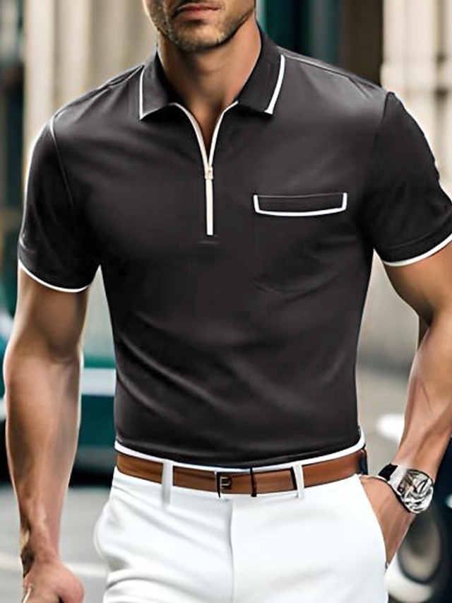  Miesten Zip Polo Golfpaita Kausaliteetti Pyhäpäivä Kauluskäänne Neljänneksen postinumero Lyhythihainen Muoti Perus Tavallinen Neljänneksen postinumero Kesä Normaali Musta Sininen Oranssi Vihreä Harmaa