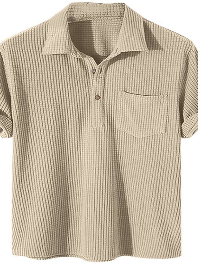  Herr Våffelpikétröja POLO Shirt Ledigt Helgdag Kavajslag Kortärmad Mode Grundläggande Slät Klassisk Sommar Normal Svart Vit Mörk Marin Brun Grå Våffelpikétröja