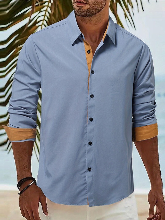  Per uomo Camicia Camicia estiva Camicia con bottoni Maglietta informale Camicia da spiaggia Blu Verde Grigio Manica lunga Color Block Bavero Giornaliero Da mare Abbigliamento Di tendenza Informale