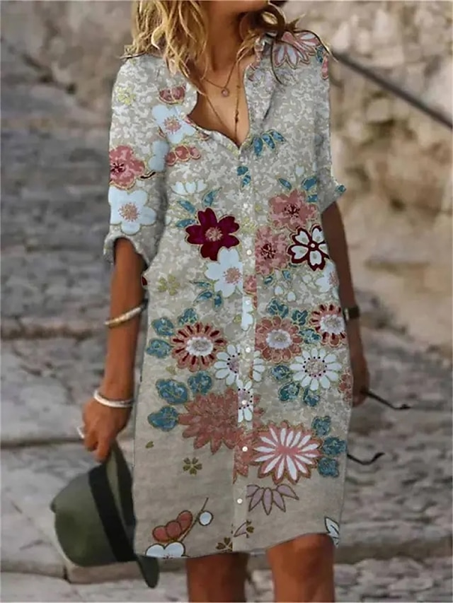  abito camicia da donna abito casual abito tubino abito midi moda casual quotidiano vacanza moderno colletto camicia bottoni stampa mezza manica estate primavera vestibilità regolare fiore