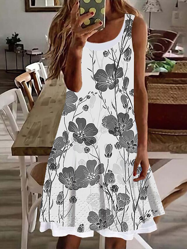 Women's Tank Dress Summer Dress Ombre Floral Print Patchwork U Neck ...