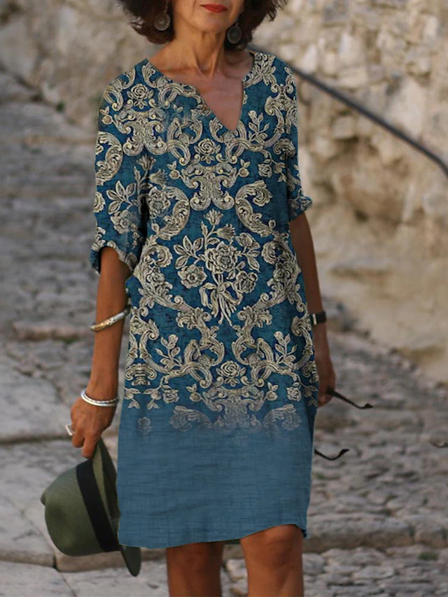 Women's Mini Dress Petite Dress T Shirt Dress Tee Dress Shift Dress Summer Dress Active Vintage Fashion Outdoor Vacation Work Regular Fit Floral Half Sleeve V Neck Pink Navy Blue Blue Gray 8