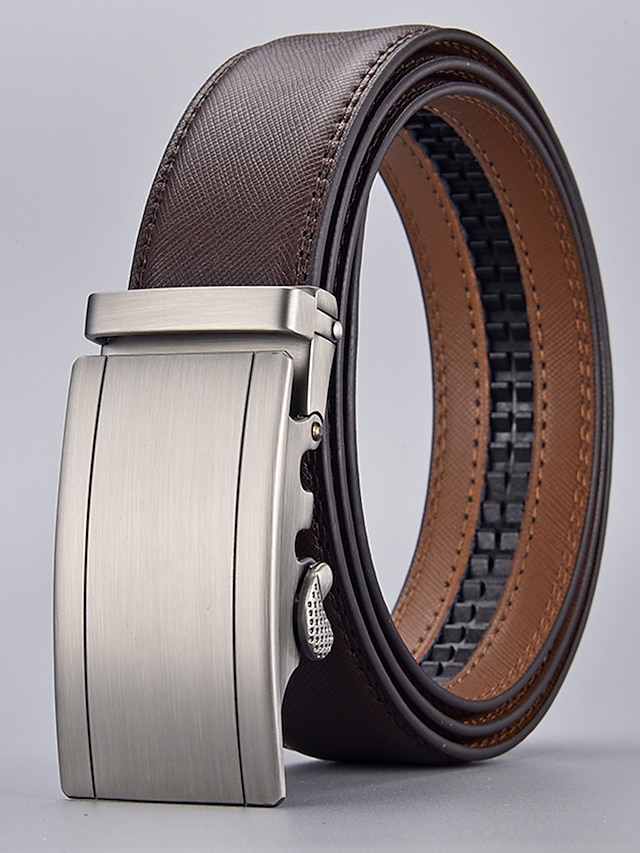 Men's Leather Belt Ratchet Belt Casual Belt Brown Coffee Cowhide Stylish Casual Gentleman Plain Daily Wear Going out Weekend