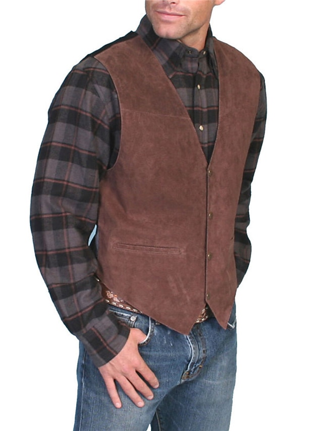  Pánské Kamizelka Vesta Denní nošení Dovolená Jdeme ven Vinobraní Módní Jaro & podzim Tlačítko Přední kapsa Polyester Pohodlné Bez vzoru Jednořadé Do V Běžný Černá Světle hnědá Hnědá Vesta