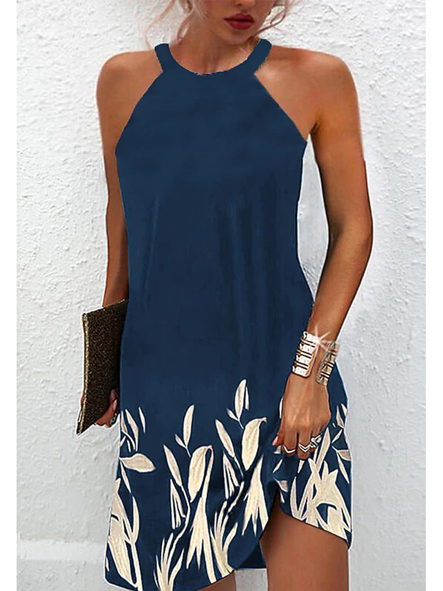 Women's Mini Dress Petite Dress Sundress Summer Dress Slip Dress Active Fashion Streetwear Outdoor Vacation Daily Regular Fit Floral Sleeveless Halter Neck White Royal Blue Blue Dark Green4