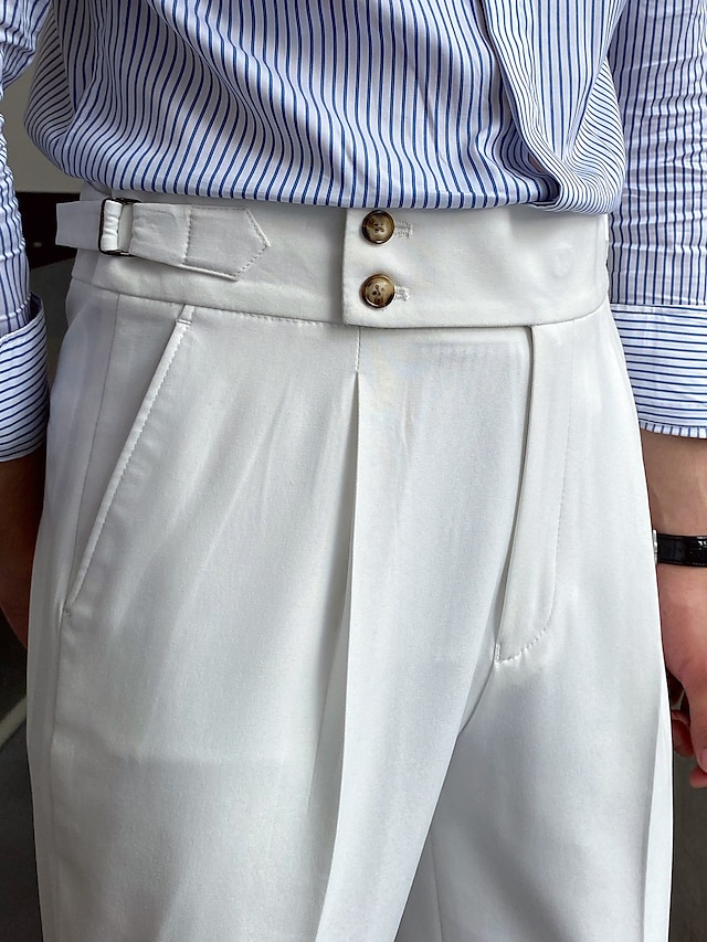  Homens Social Calças Calças de Terno Calça Gurkha Ascensão alta Tecido Conforto Respirável Ao ar livre Diário Para Noite Vintage Elegante Preto Branco